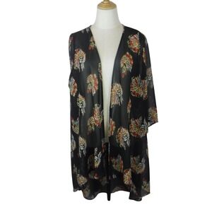 Giddy Up‎ Glamour Skull Headdress Kimono Cardigan Black High Low Sheer XL 1410
